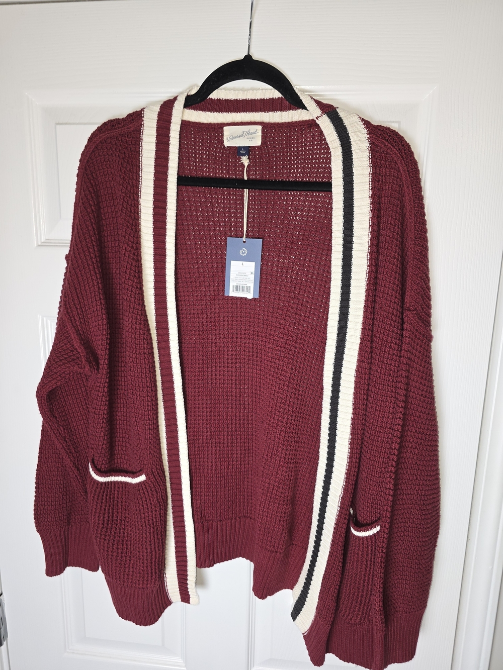 Universal Thread Burgundy and White Knit Cardigan Size Large
